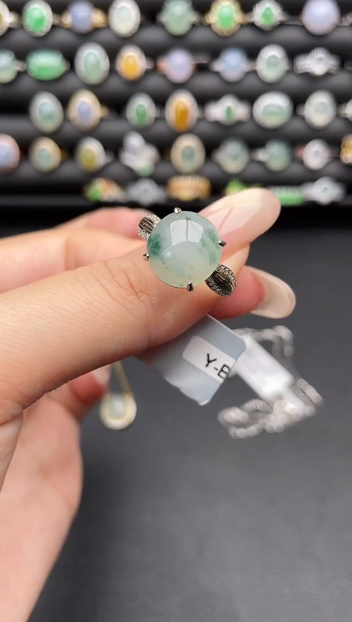 银S925镶嵌戒指翡翠一物一证一礼盒