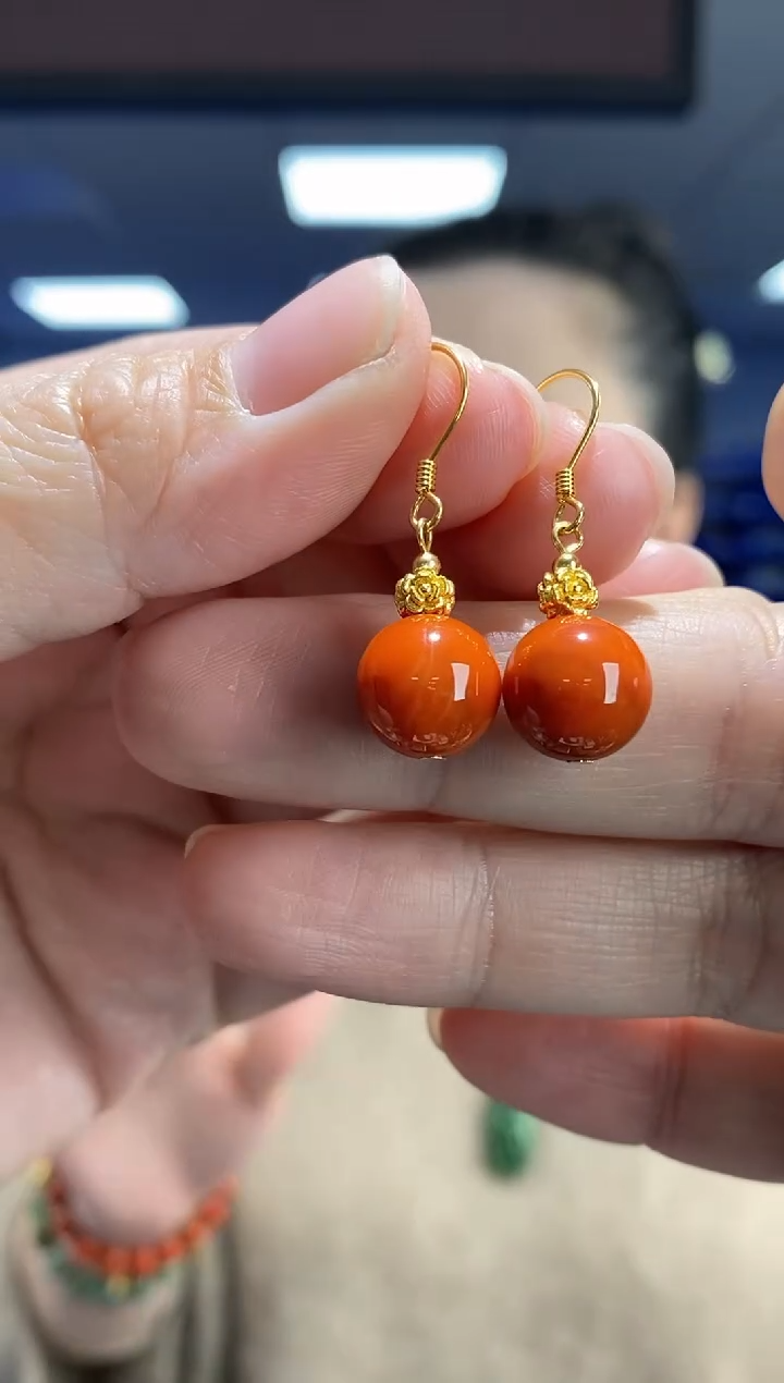 银S925镶嵌南红玛瑙耳饰K2613