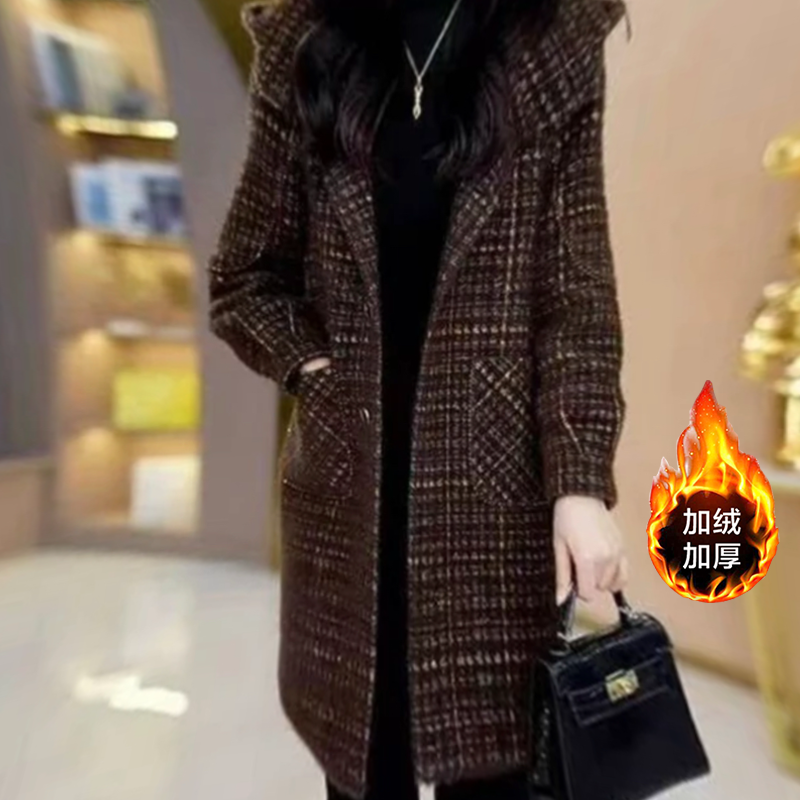 气质加棉加厚毛呢外套秋冬新款高级感修身中长款呢子大衣