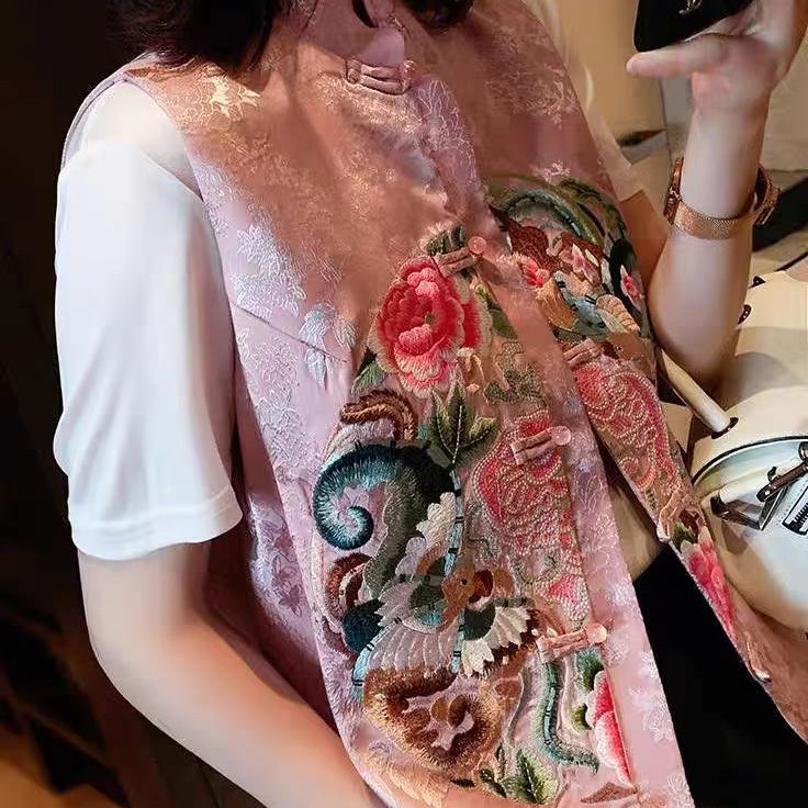【花富~34】新中式重工刺绣马甲女春款提花背心国风盘扣上衣外套