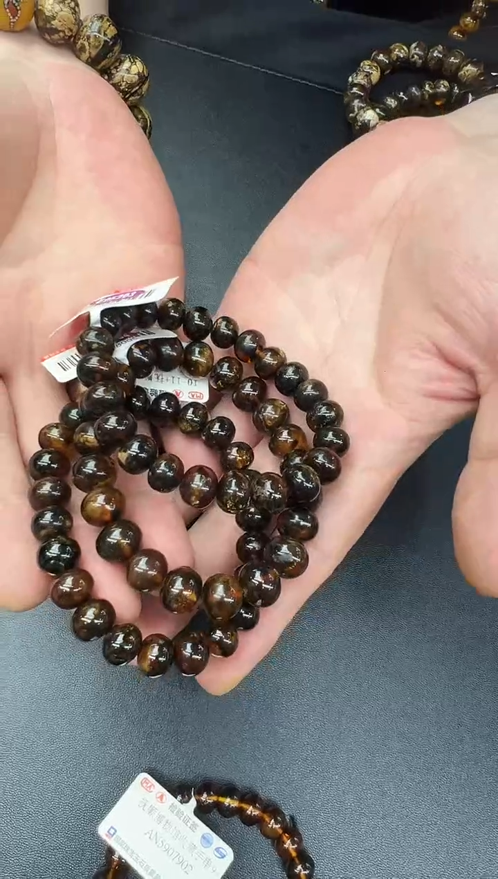 未镶嵌琥珀裸石抚顺手串  多样性发其一
