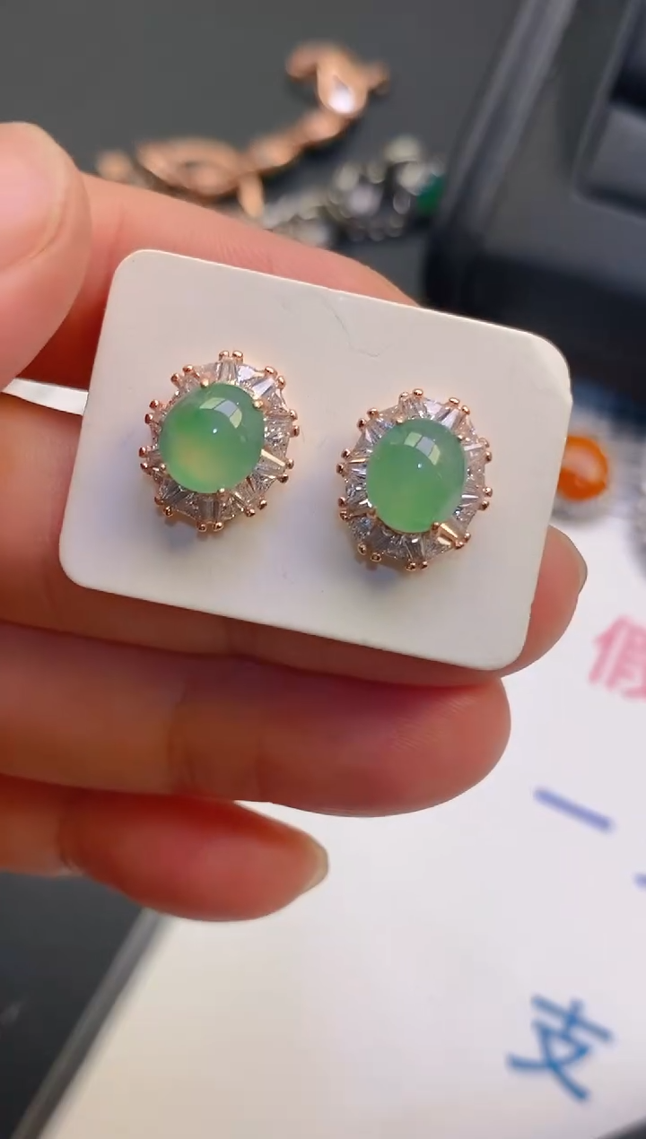 【闪购商品】翡翠耳饰银S925镶嵌天然A货翡翠1