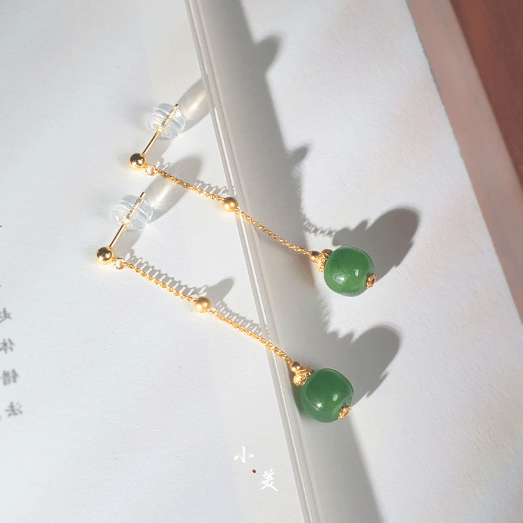 18K金和田碧玉流苏耳环（多样性发） G3952