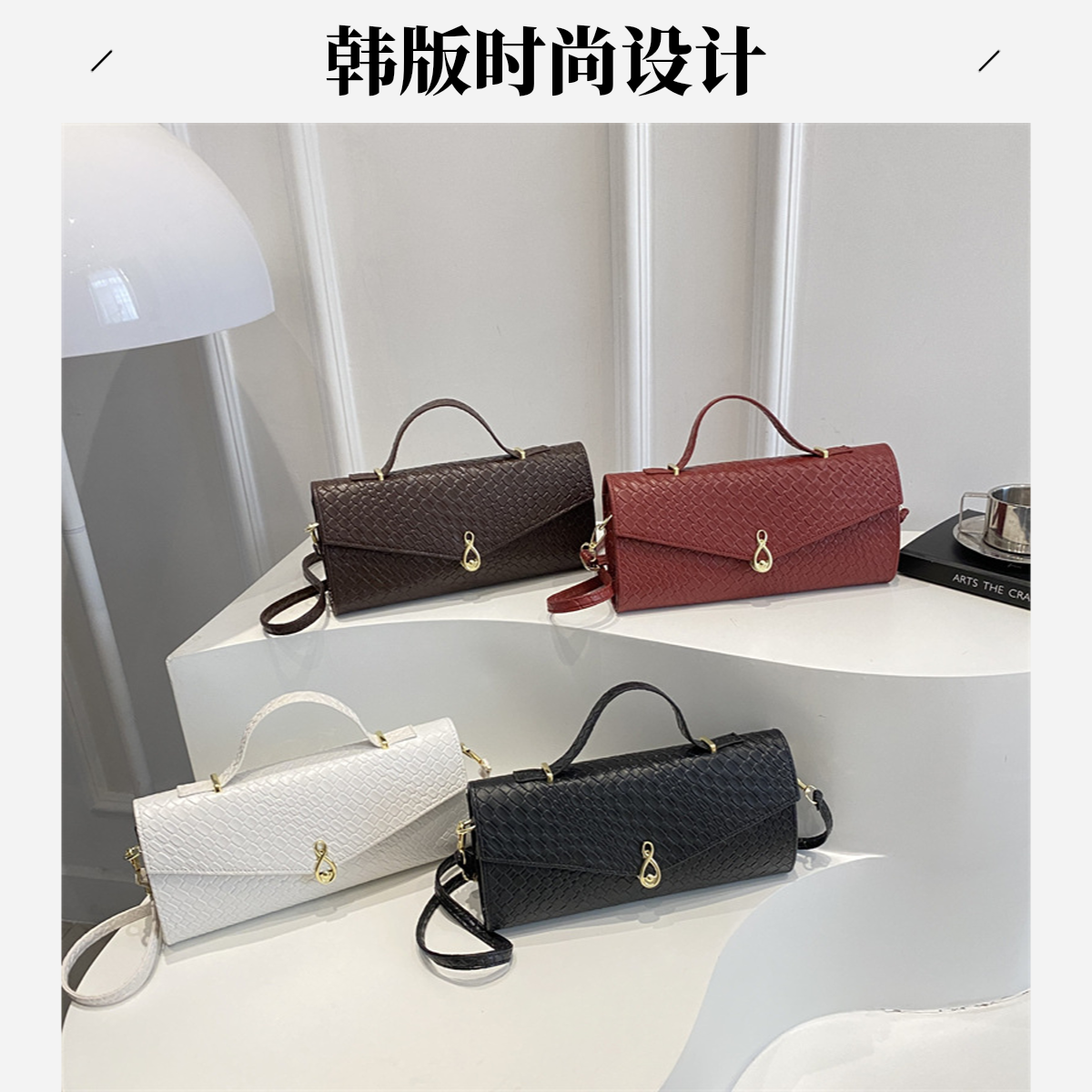 批发韩版时尚手提小方包女包2025款轻奢编织纹单肩包潮斜挎包