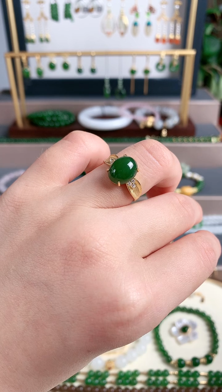 银S925镀金镶嵌戒指和田玉1