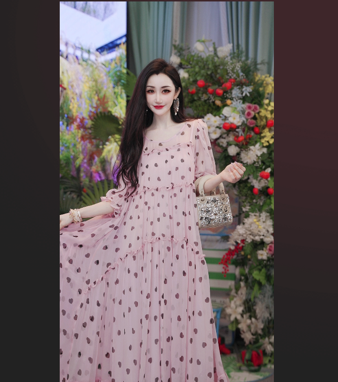 25新款法式设计师夏桑蚕丝气质宽松波点长款女装连衣裙251D551