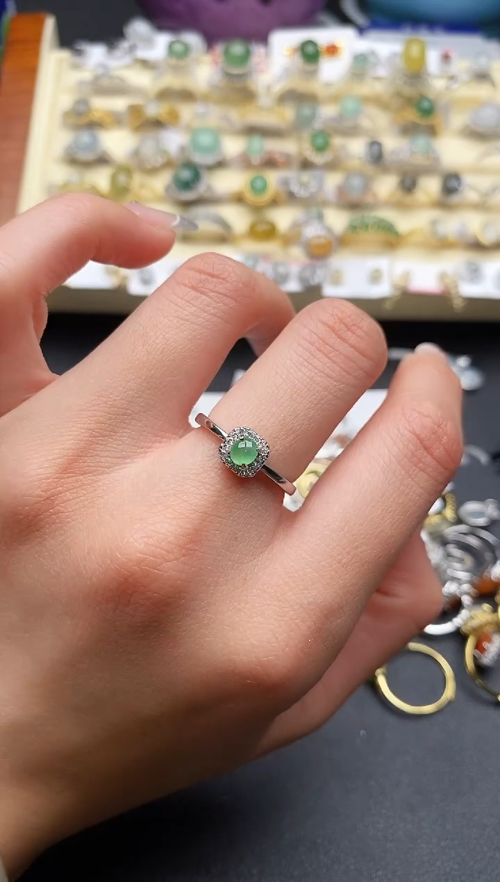 【闪购商品】翡翠戒指银S925镶嵌55555555+7