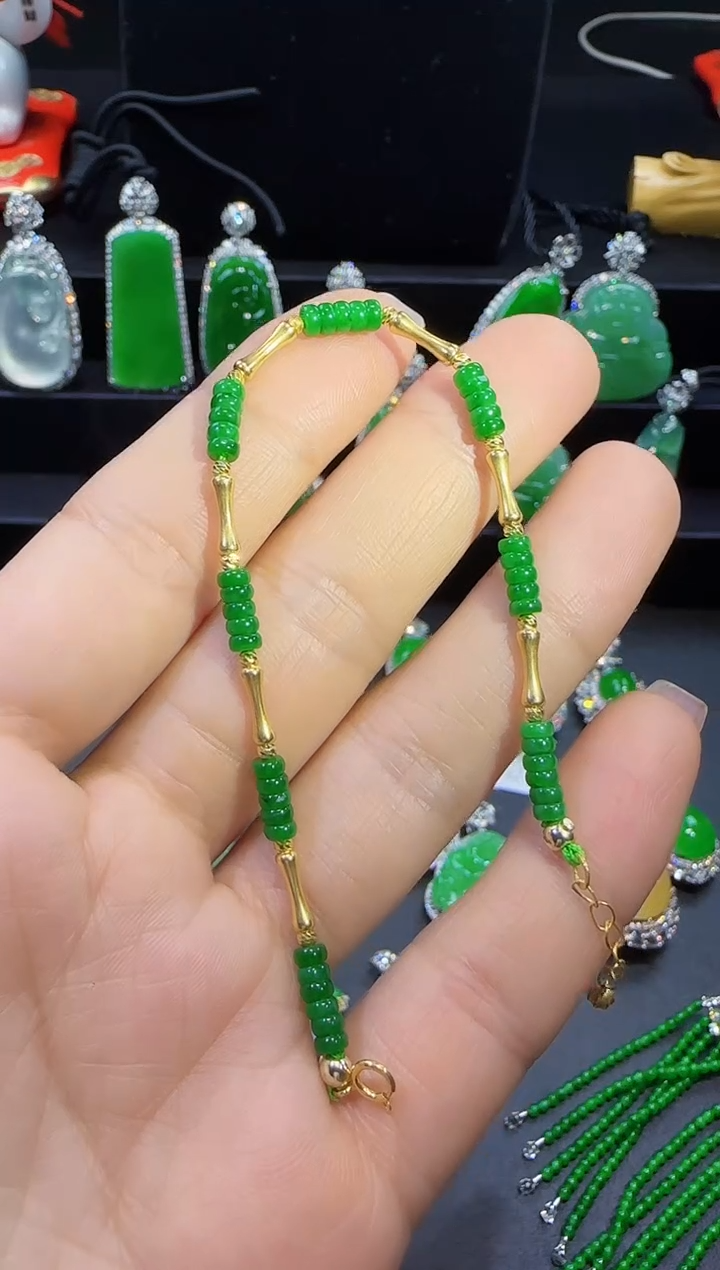 【闪购商品】翡翠手链18K金镶嵌手链