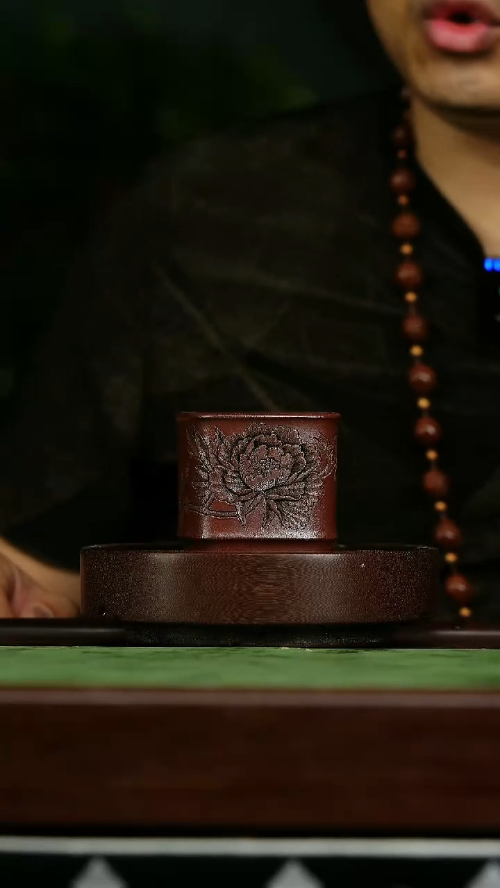 茶壶紫砂s5石红四方牡丹杯*管庆飞