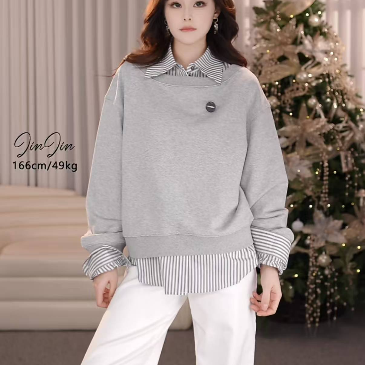 AMASS/阿玛施春季新款简约时尚百搭慵懒感休闲圆领长袖卫衣530163