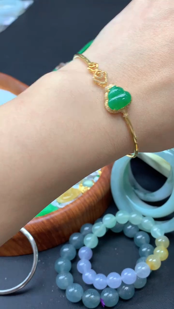 【闪购商品】翡翠手镯18K金镶嵌10-天然翡翠