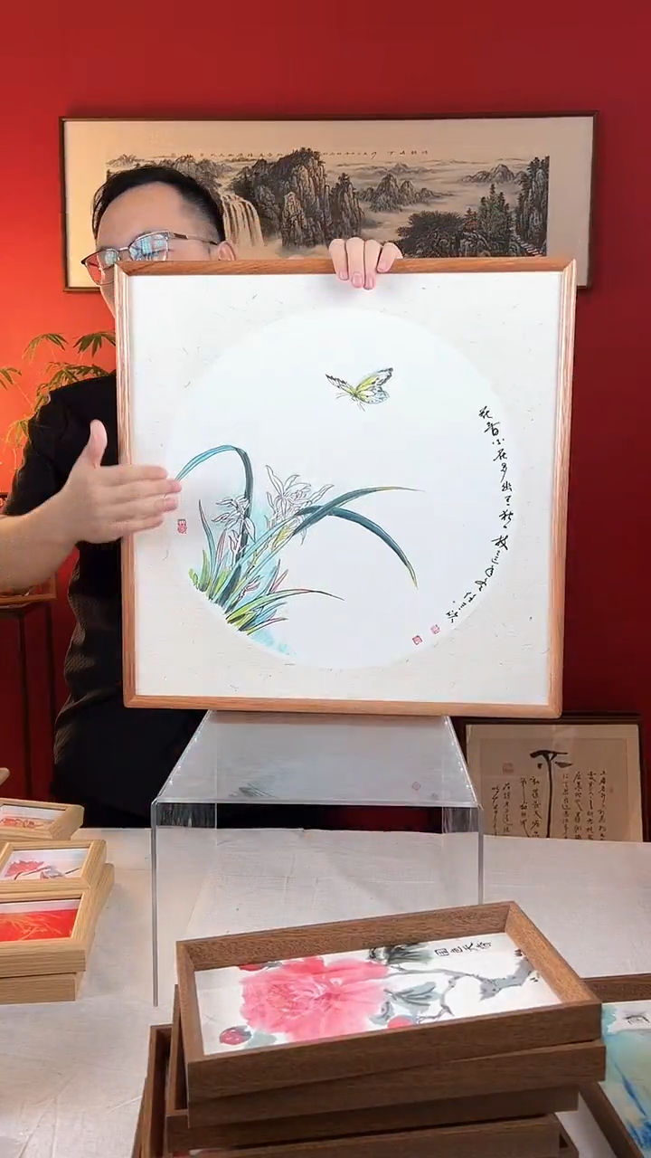 【闪购商品】国画兰花53*53厘米纯手绘国画实木画框