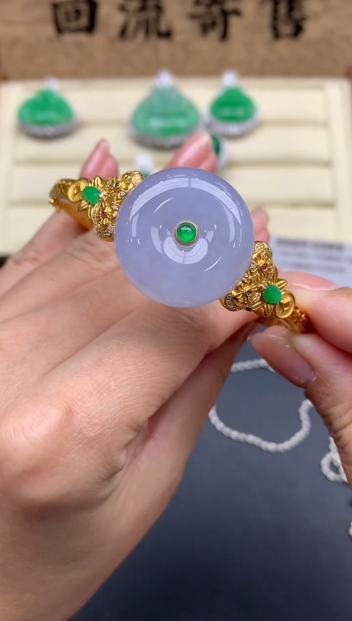 【闪购商品】翡翠手镯18K金镶嵌631-中国好珍宝