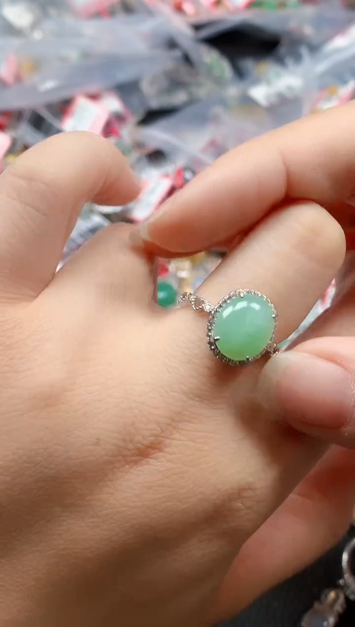 银S925镶嵌戒指翡翠天然A货缅甸翡翠