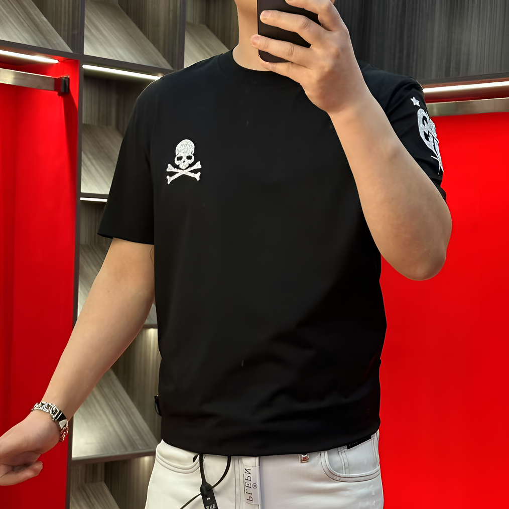 PP正品25新款潮牌液氨棉高品质欧货骷髅头烫钻刺绣潮流T恤衫2569