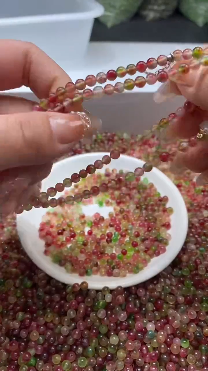 颈饰未镶嵌水晶W3052西瓜碧玺4MM*50颗