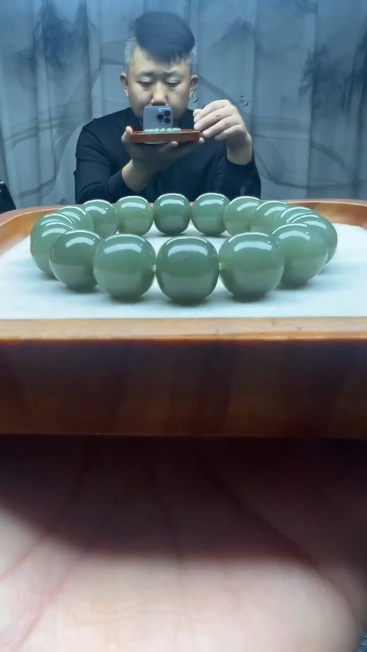 未镶嵌手串和田玉且末冰瓷蓝老邢卡14纯天然拍一发一