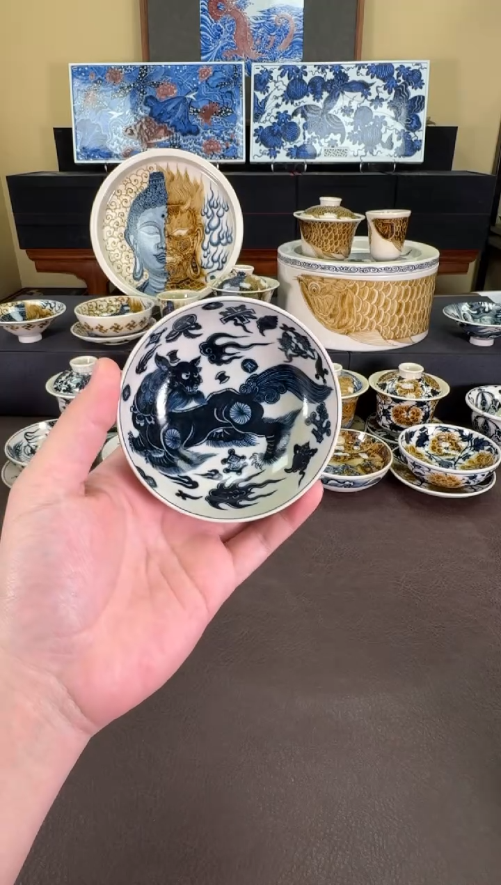 【闪购商品】二号釉杂宝狮子普洱杯