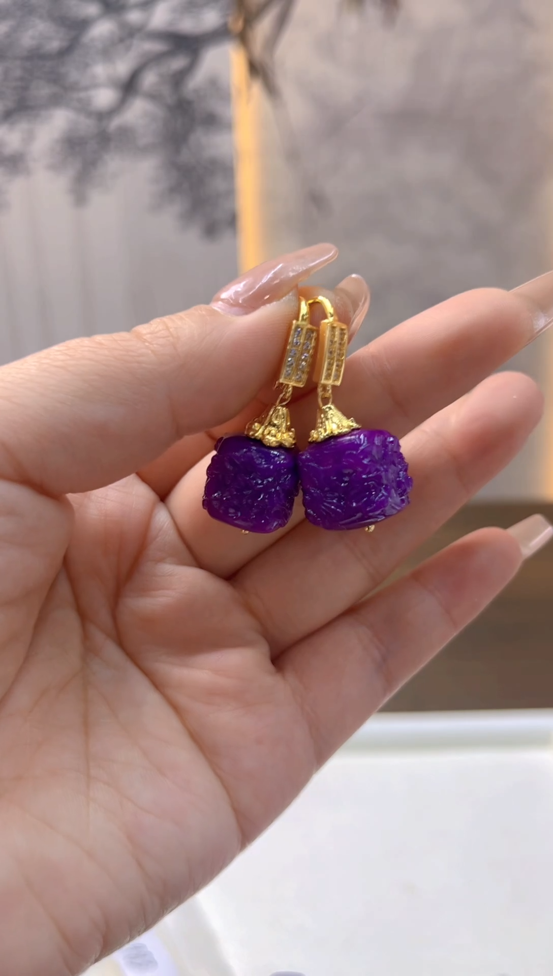 14K金镶嵌苏纪石（舒俱来）耳饰E983