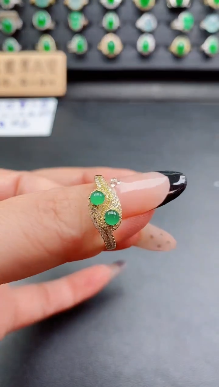 银S925镶嵌戒指翡翠1