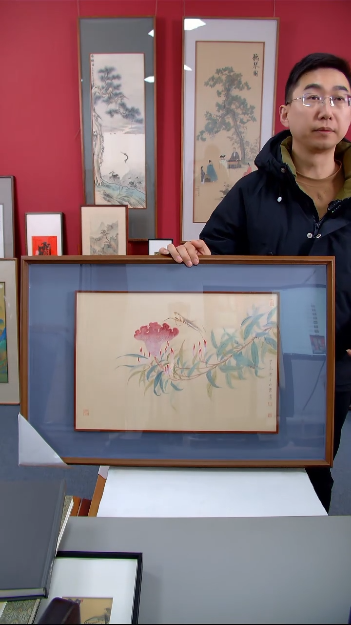 【闪购商品】国画孟山杰《鸡冠花螳螂》80*55装裱