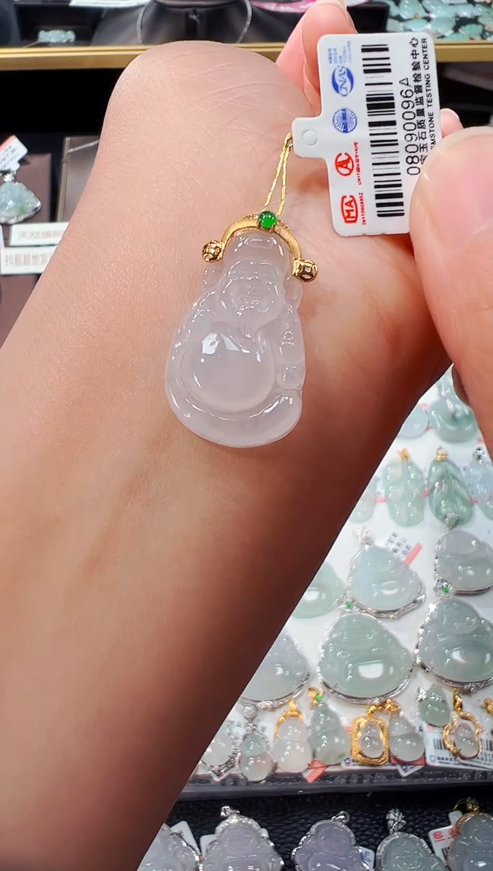 【闪购商品】翡翠吊坠(不含链)18K金镶嵌财神爷吊坠96A