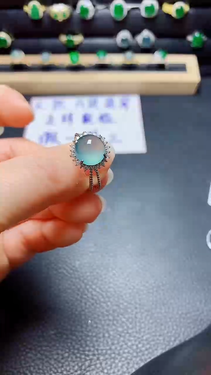 银S925镶嵌戒指翡翠 天然翡翠A货s925银镶