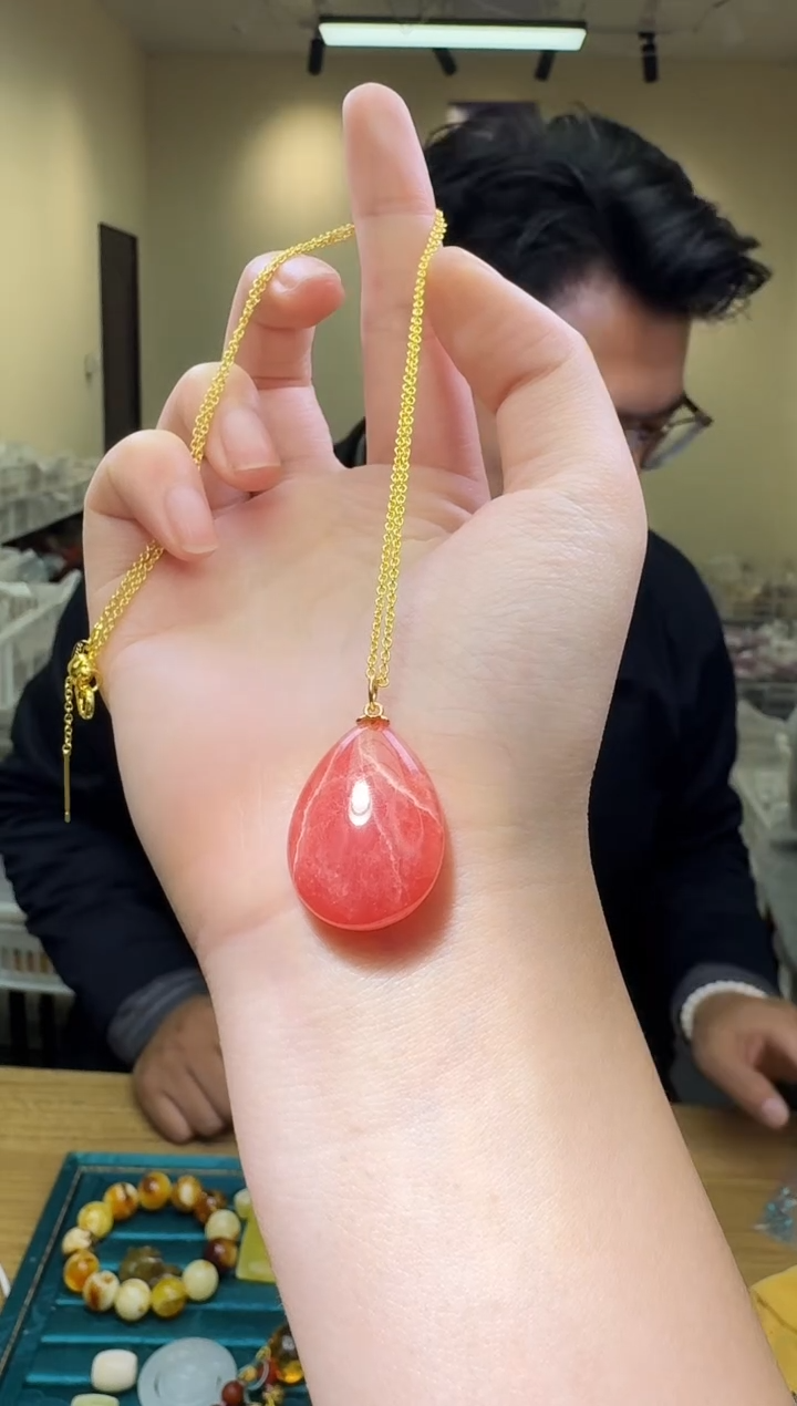 菱锰矿（红纹石）银S925镶嵌颈饰多样性发一件 220