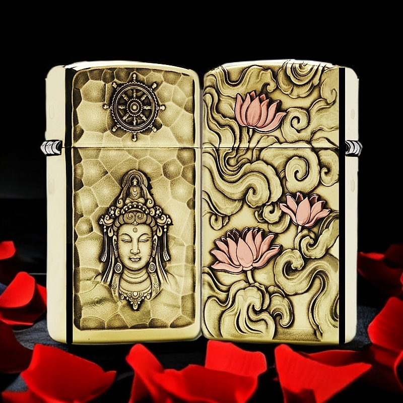ZIPPO/之宝纤巧窄机盔甲机【观心步步生莲】煤油防风打火机KF-DF