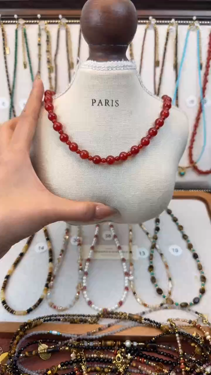 项链钛钢石英质玉红色