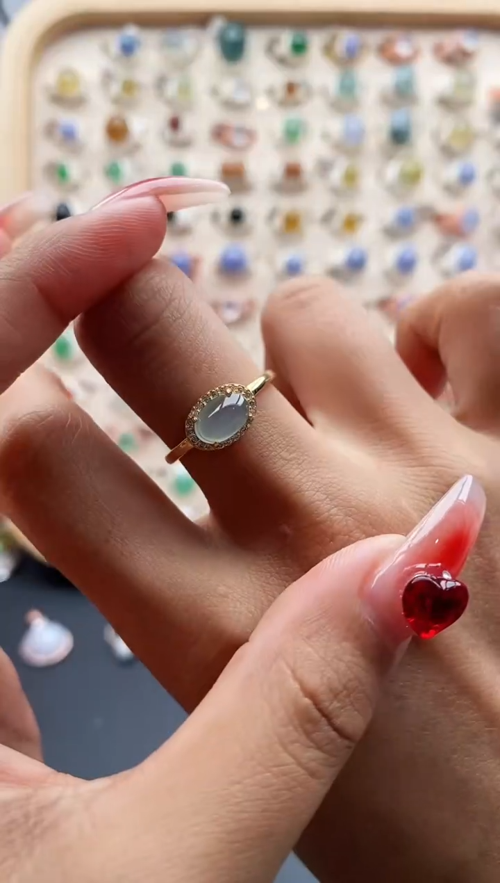 【闪购商品】翡翠戒指银S925镶嵌缅甸天然A货翡翠333 1+8