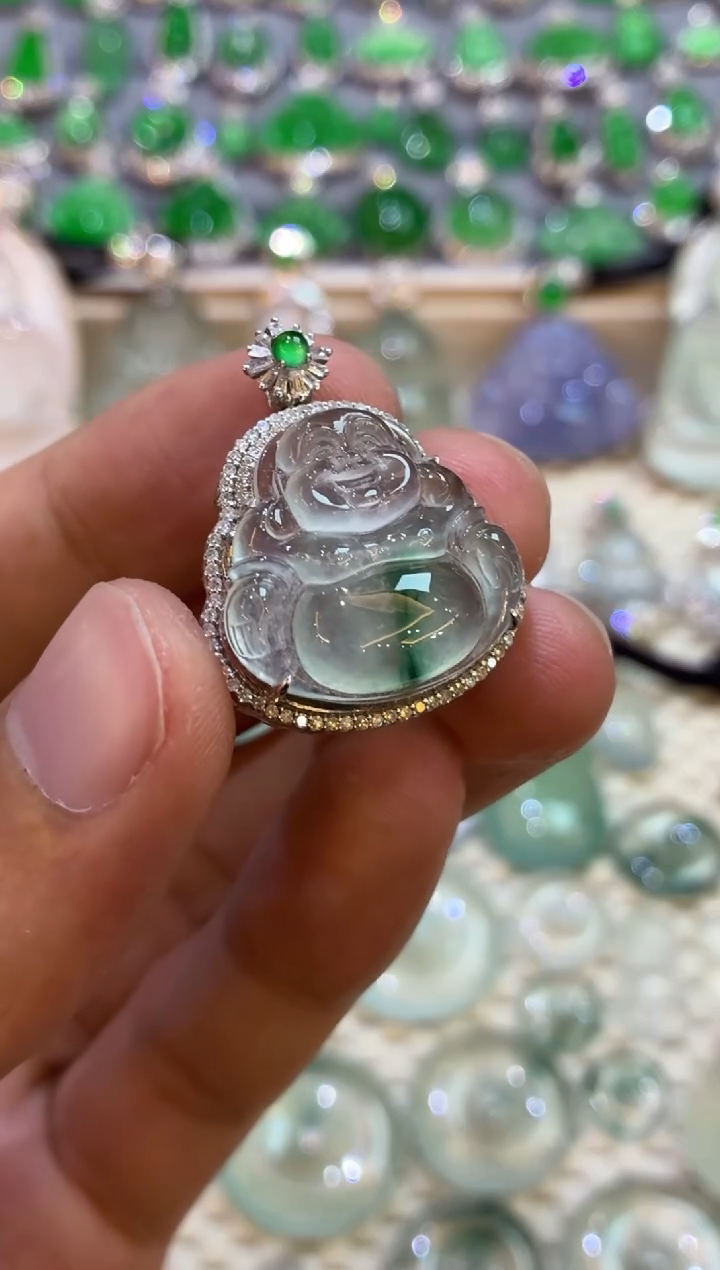 吊坠(不含链)18K金镶嵌翡翠佛公