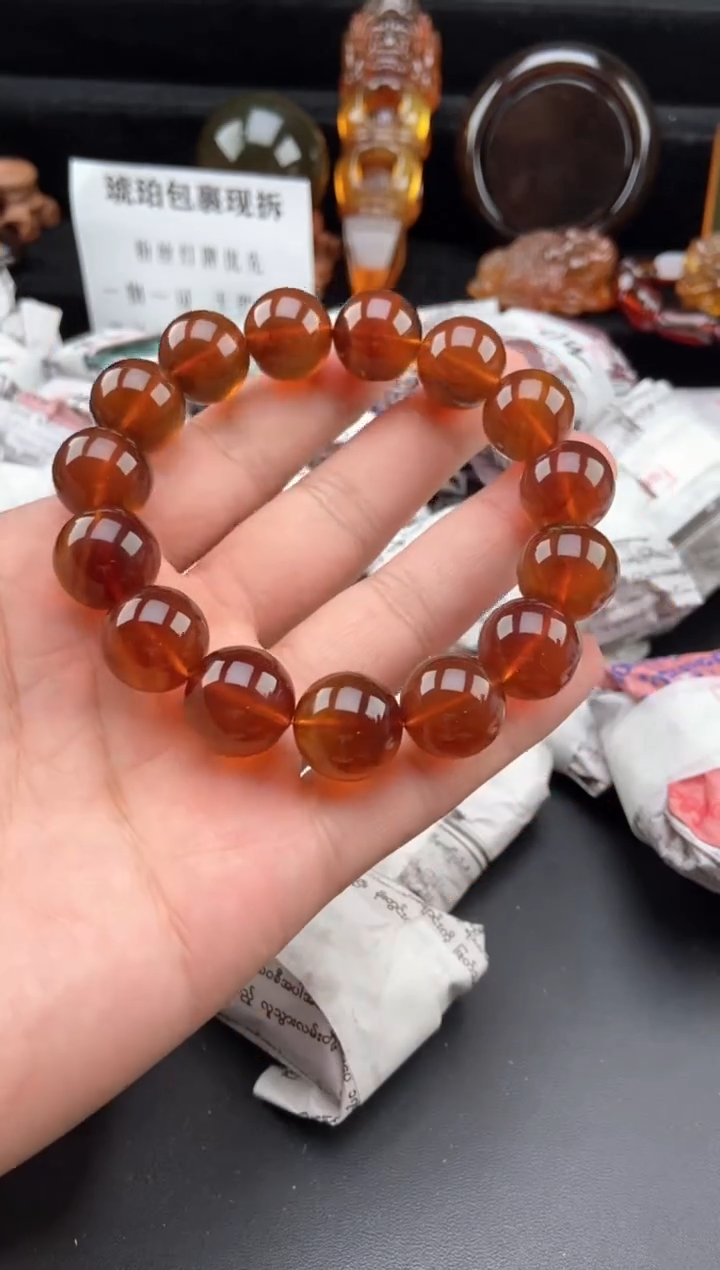 【闪购商品】琥珀手链未镶嵌金棕红手串