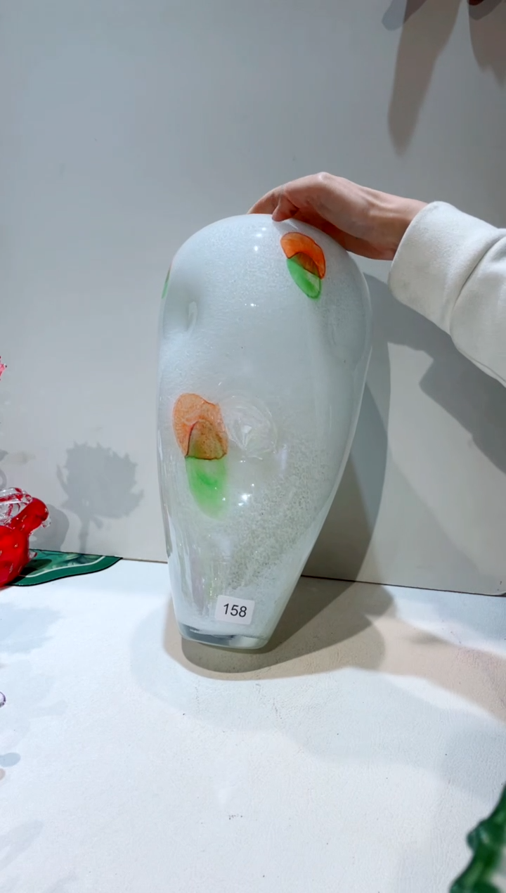 【闪购商品】琉璃手工艺品大号白玉手绘花瓶 微瑕