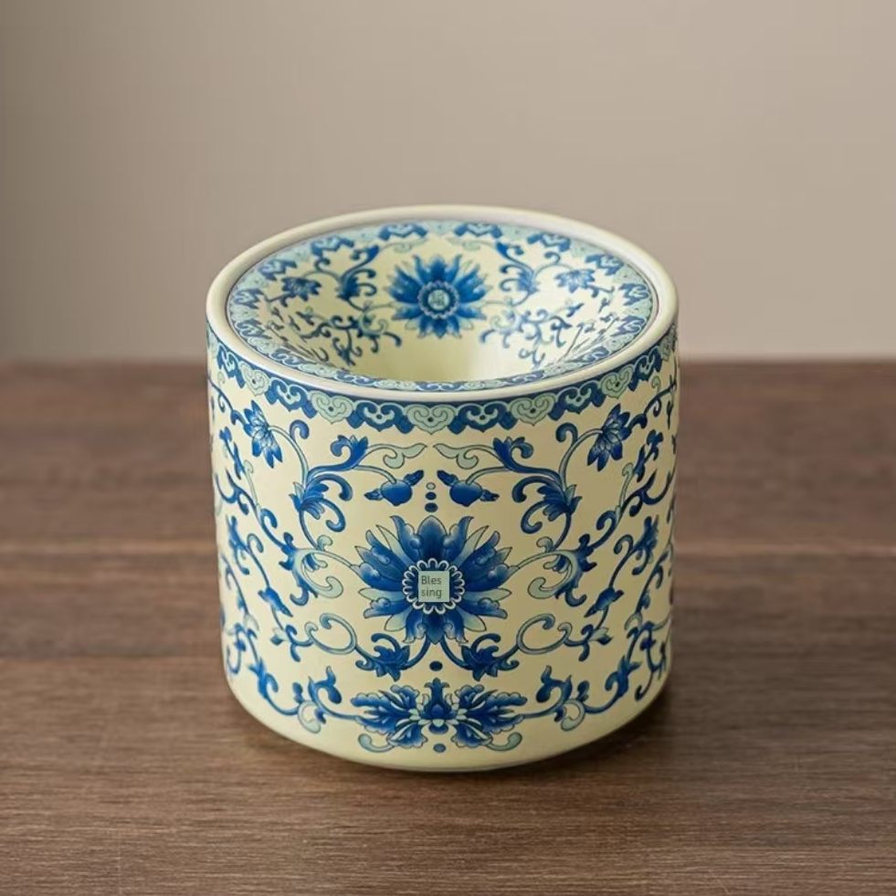 龙窑茶器  黄汝直筒缠枝莲烟灰缸  6048  （直播）