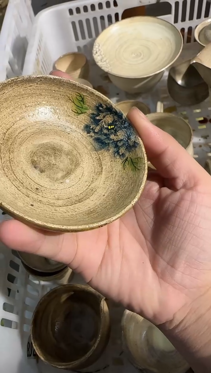 瓷片超**金手作手绘牡丹普洱杯