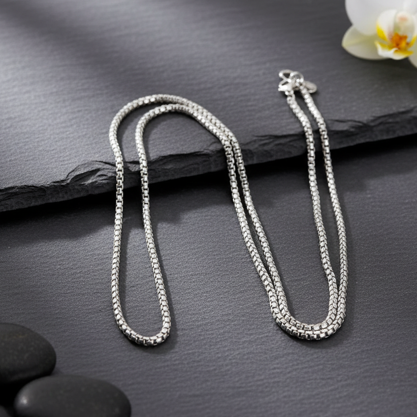 长款玉米链银色方形钛钢项链毛衣链