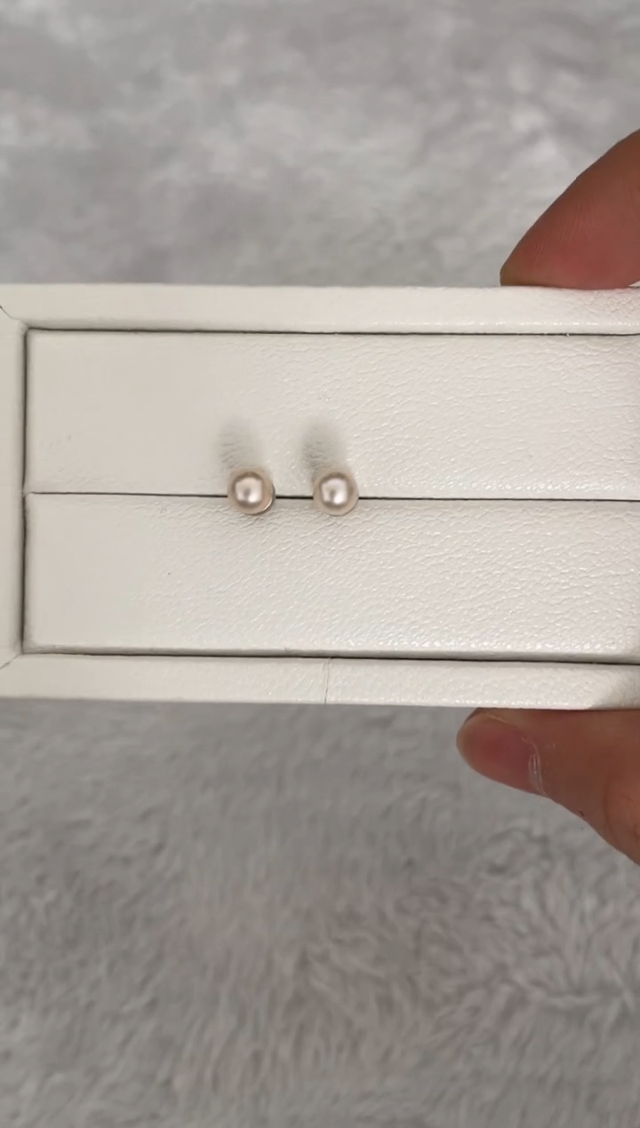 银S925镶嵌耳钉海水珍珠AK素钉5.5-6mm