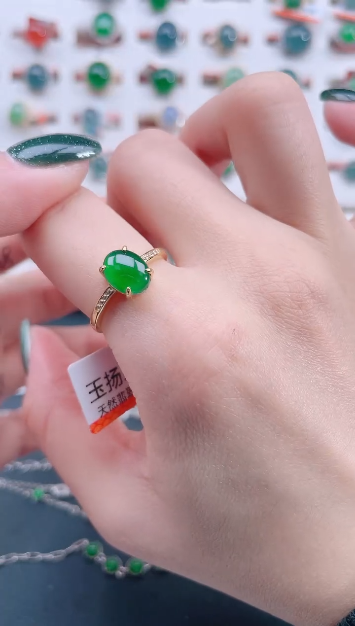 银S925镶嵌戒指翡翠天然翡翠