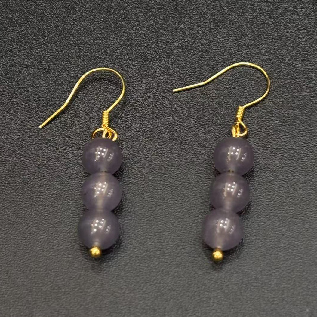 S925和田玉烟紫耳钩6mm*（多样性单个发货）