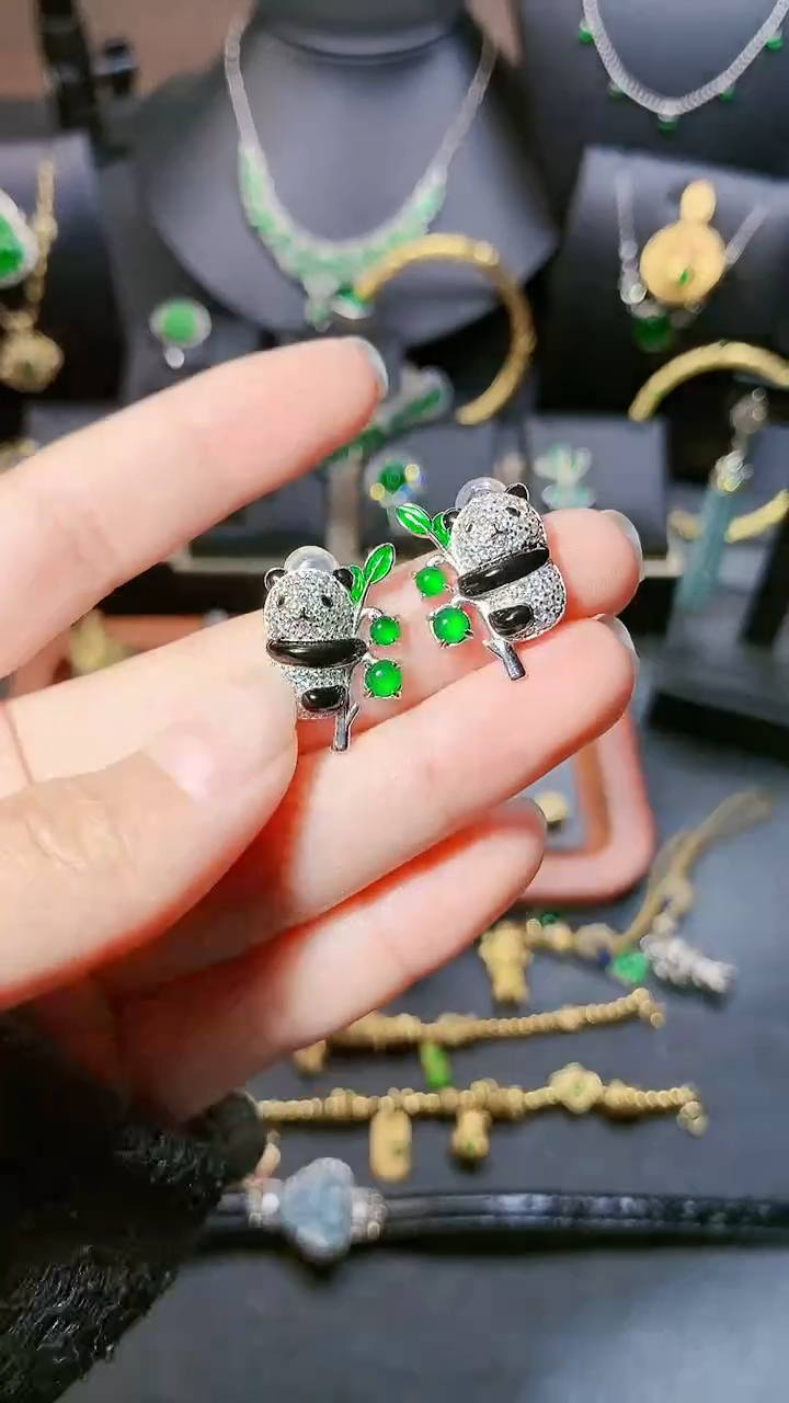 翡翠银S925镶嵌耳饰耳饰