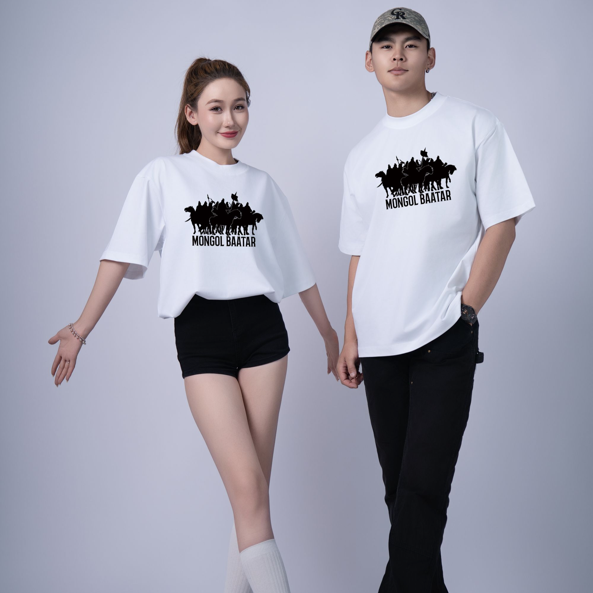 忽纳清苦存（不退换）骑兵款纯棉圆领美式情侣T恤半袖