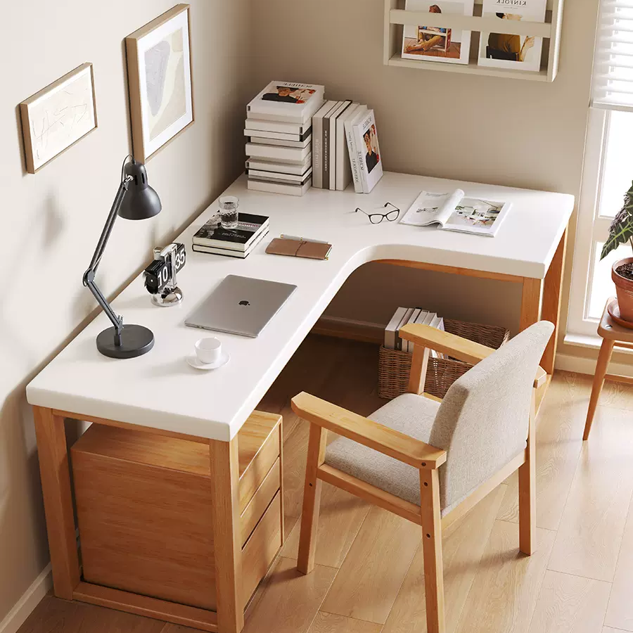 实木转角书桌L字型办公桌家用双人电脑桌L型拐角长条桌靠墙工作台