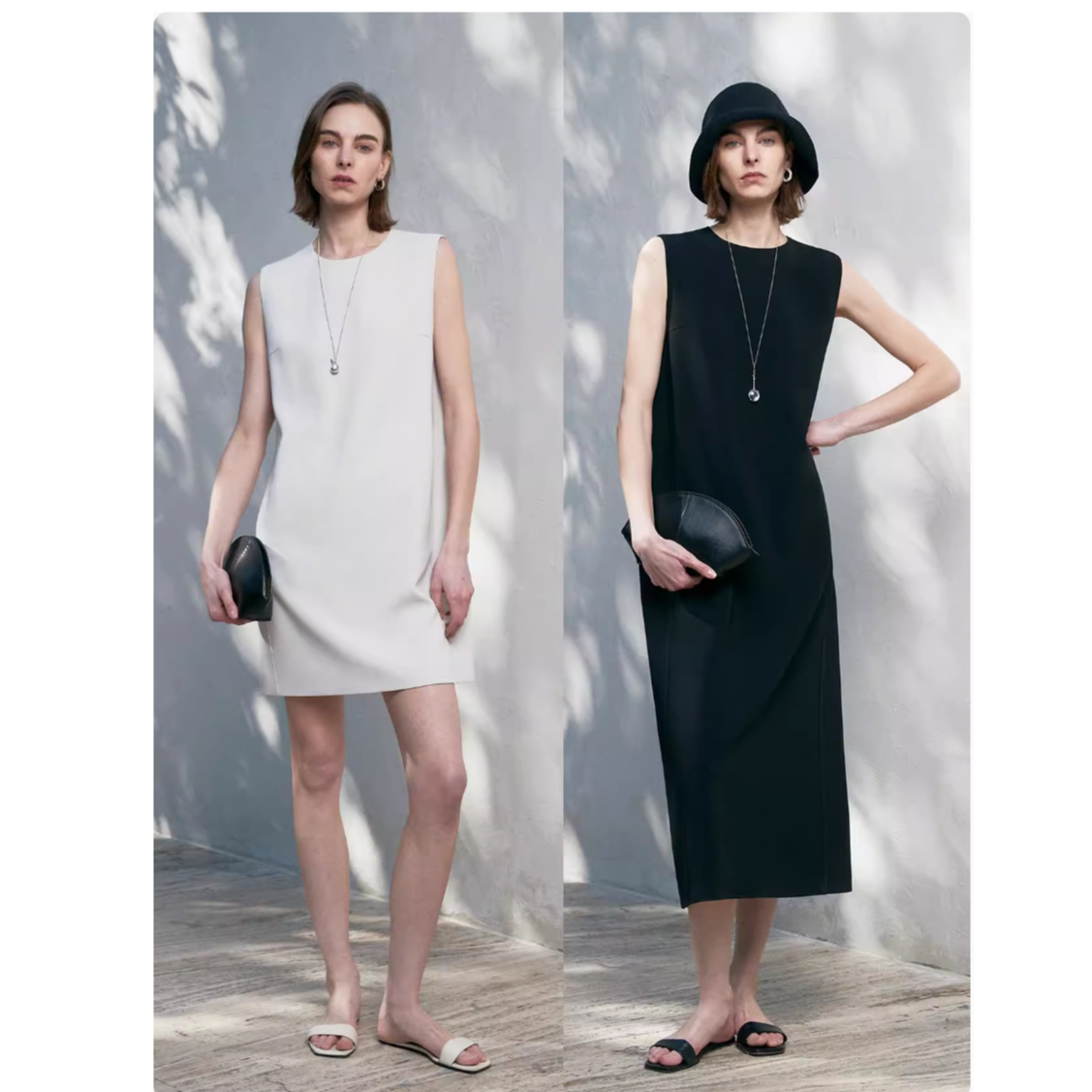 KEIGAN/开间夏季常规无袖极简风定染连衣裙开叉宽松白色背心裙