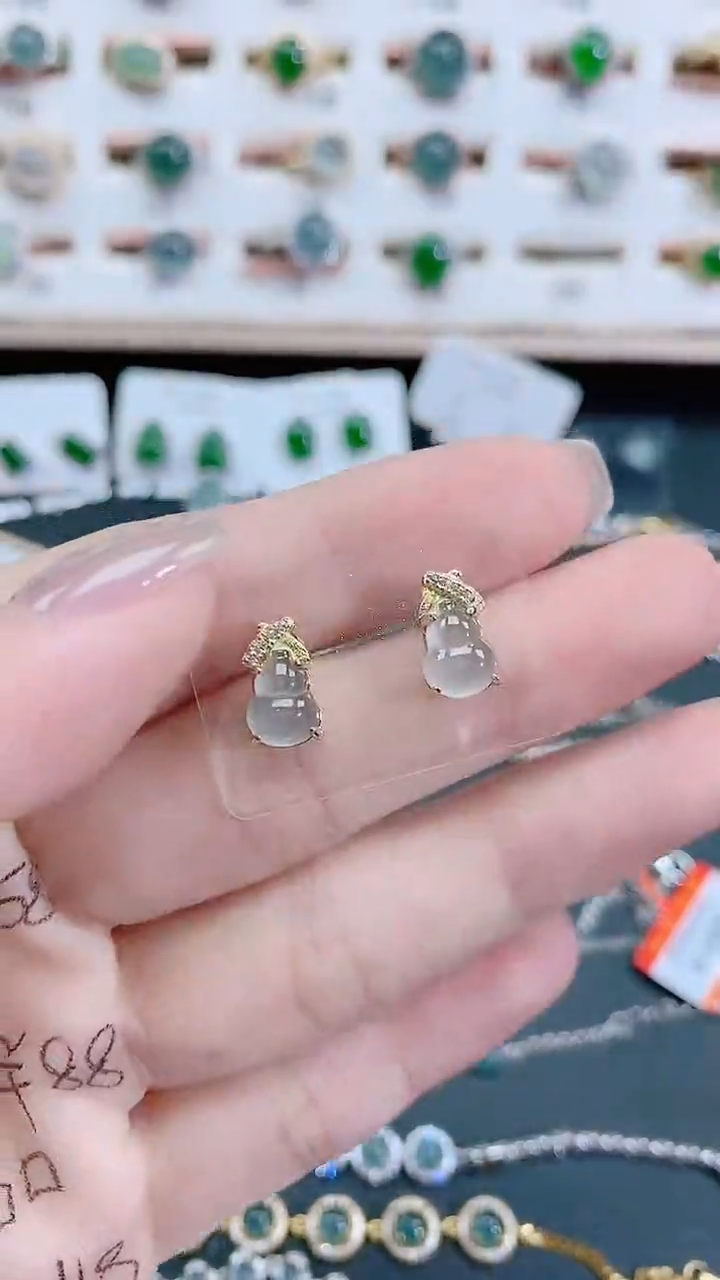 银S925镶嵌翡翠耳饰天然翡翠