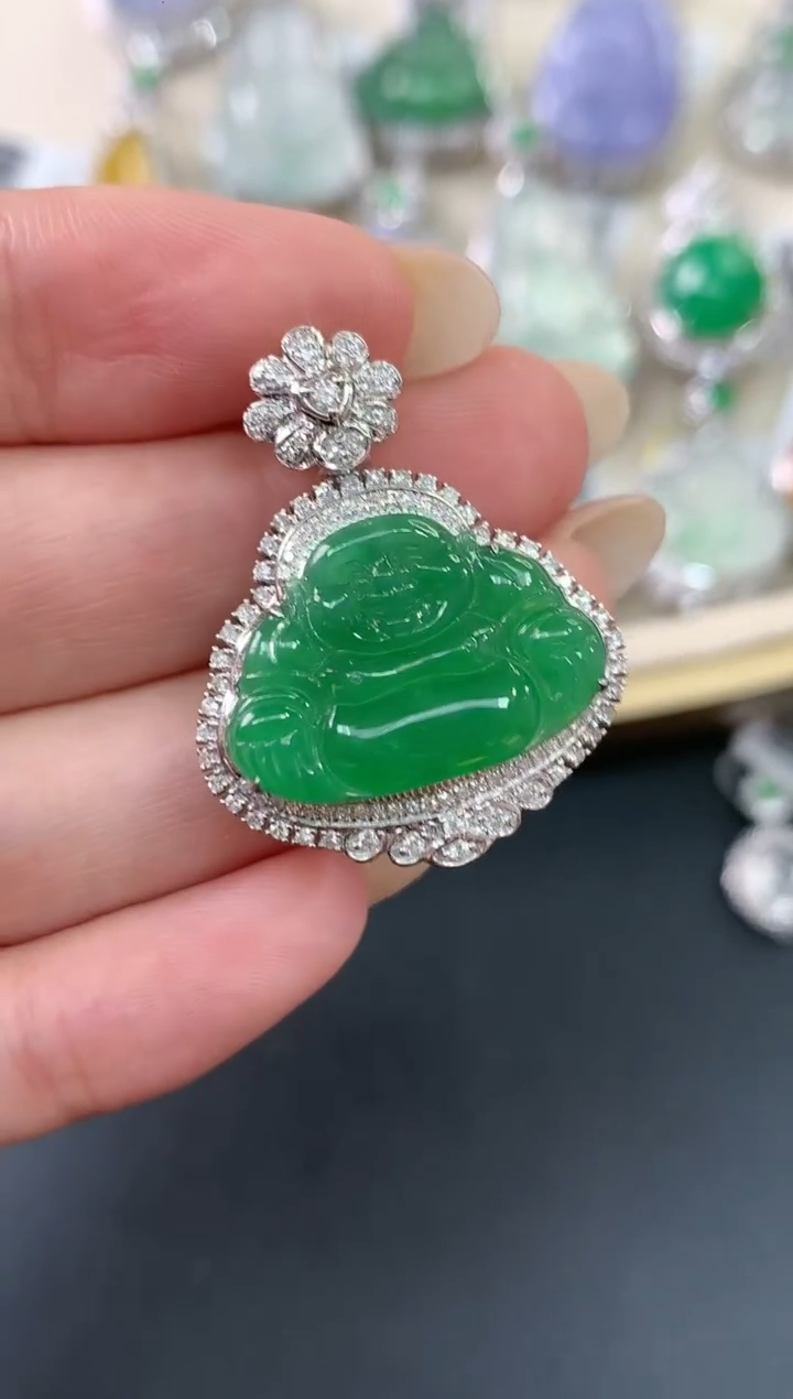 【闪购商品】翡翠吊坠(不含链)18K金镶嵌A675|14800