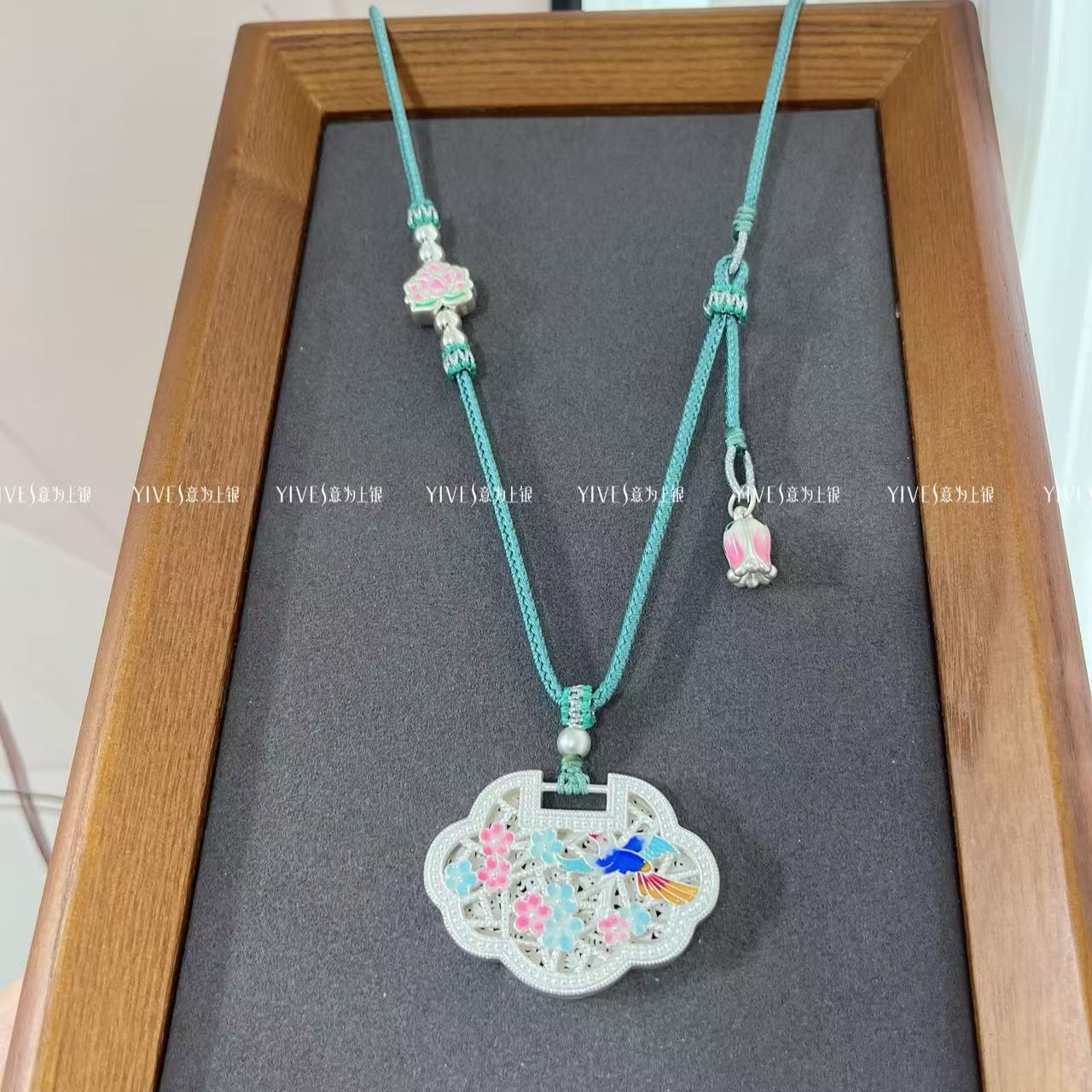 坠链均足银 足银999.9喜上眉梢平安锁新中式国风时尚复古编织编绳