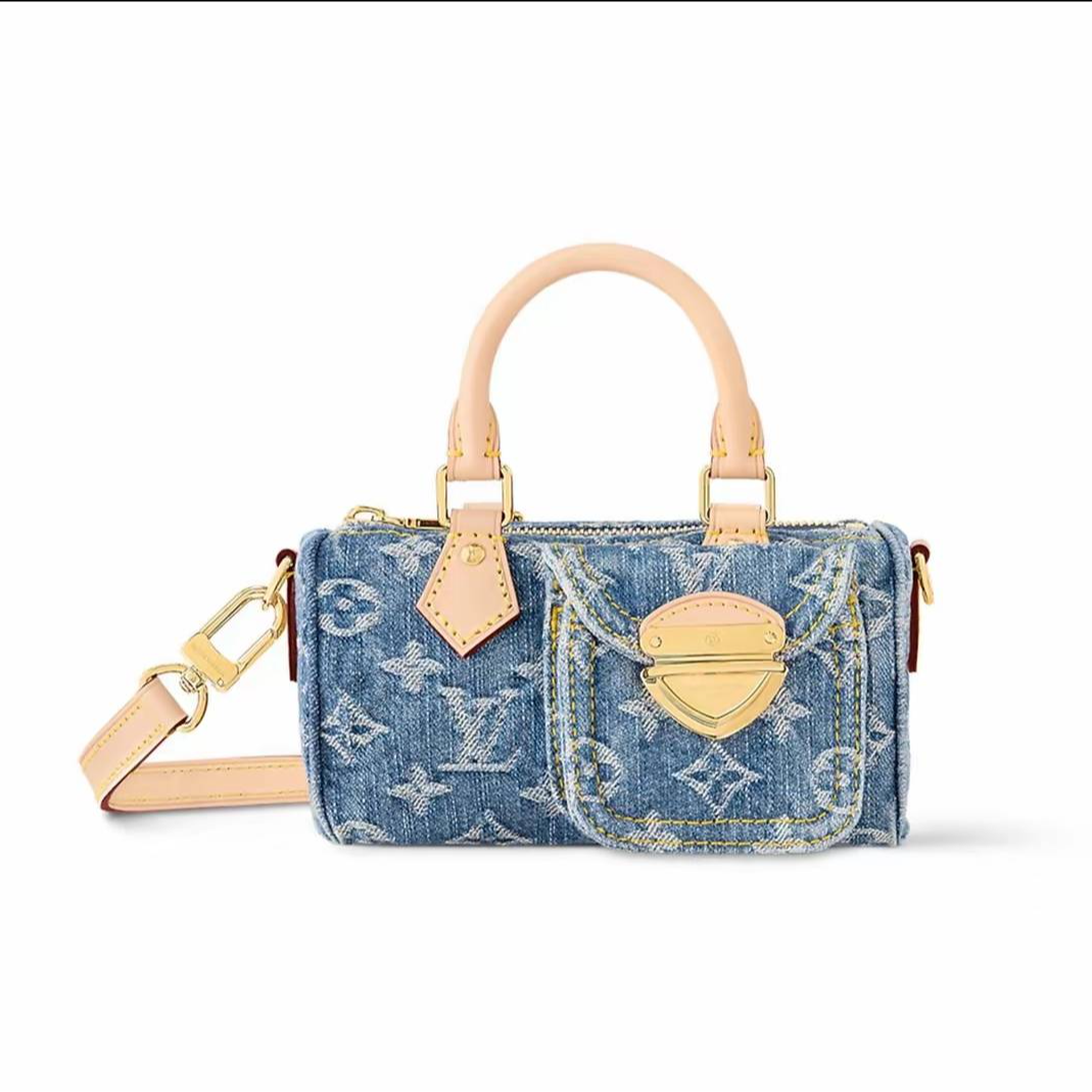 未使用 LouisVuitton/路易威登 小花Jerry SpeedyNano16牛仔蓝