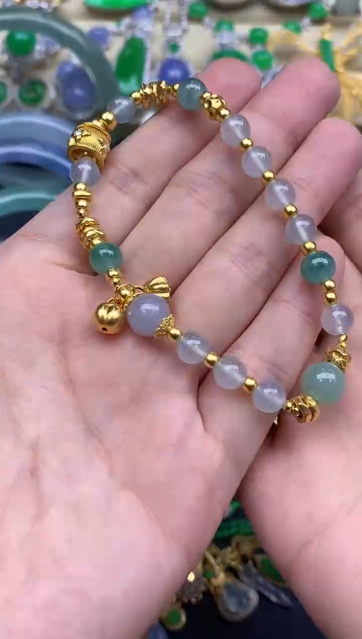 足金镶嵌手链翡翠546-春日珠宝