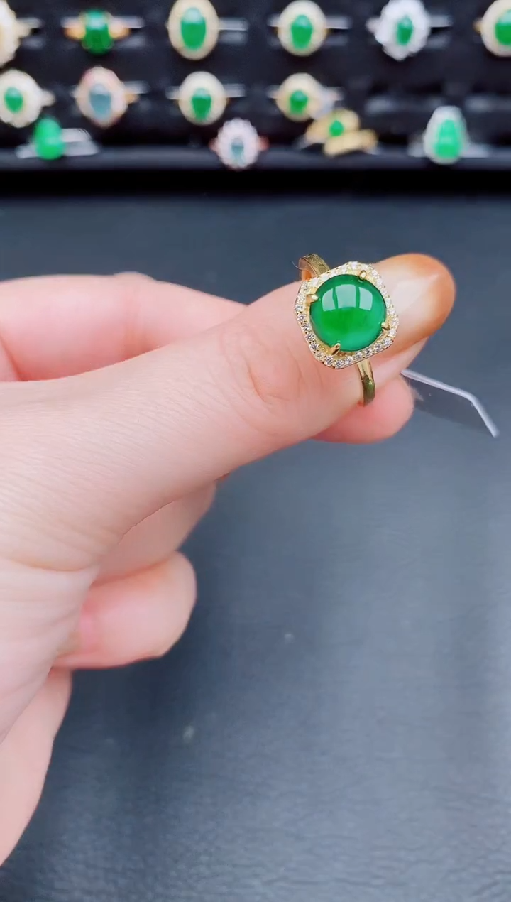 【闪购商品】翡翠戒指银S925镶嵌天然a货翡翠61